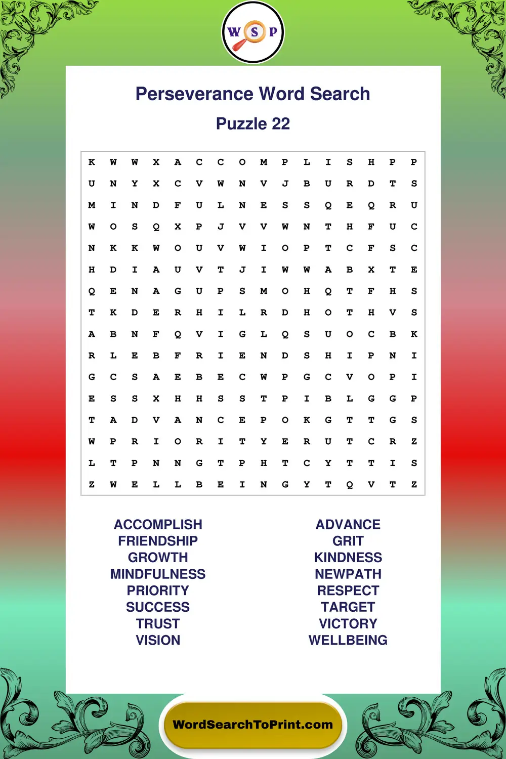Perseverance Word Search Puzzle 22