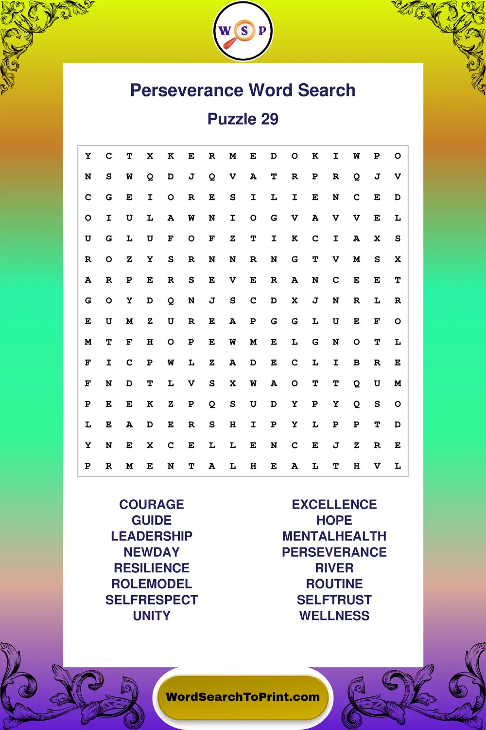 Perseverance Word Search Puzzle 29