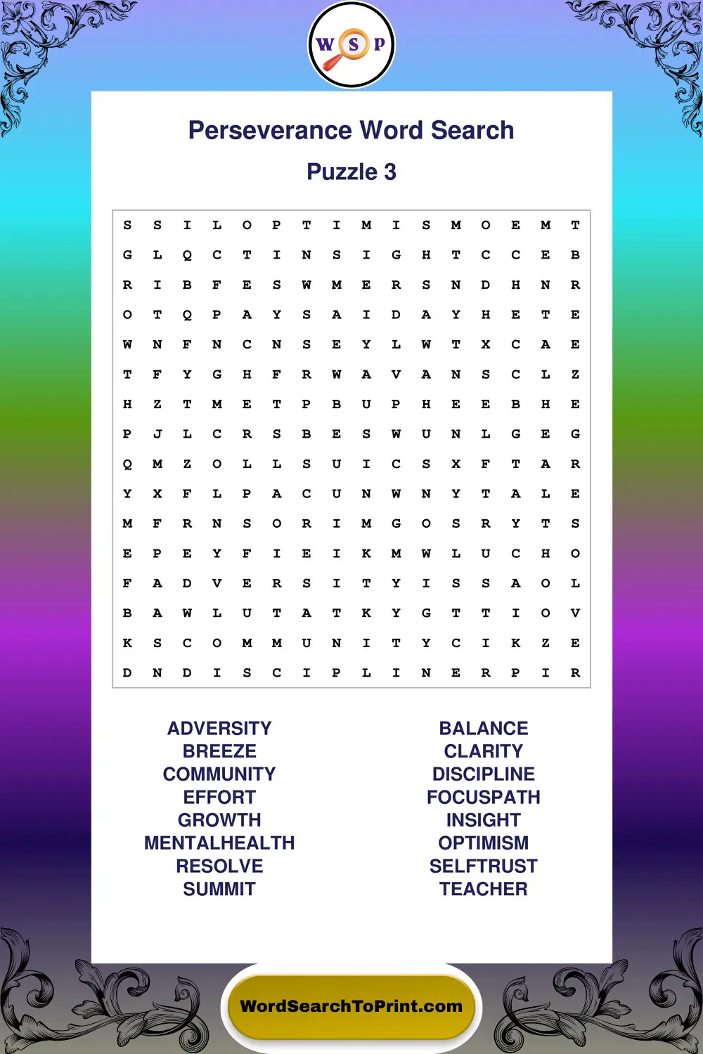 Perseverance Word Search Puzzle 3