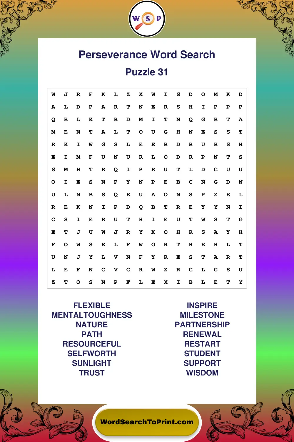 Perseverance Word Search Puzzle 31