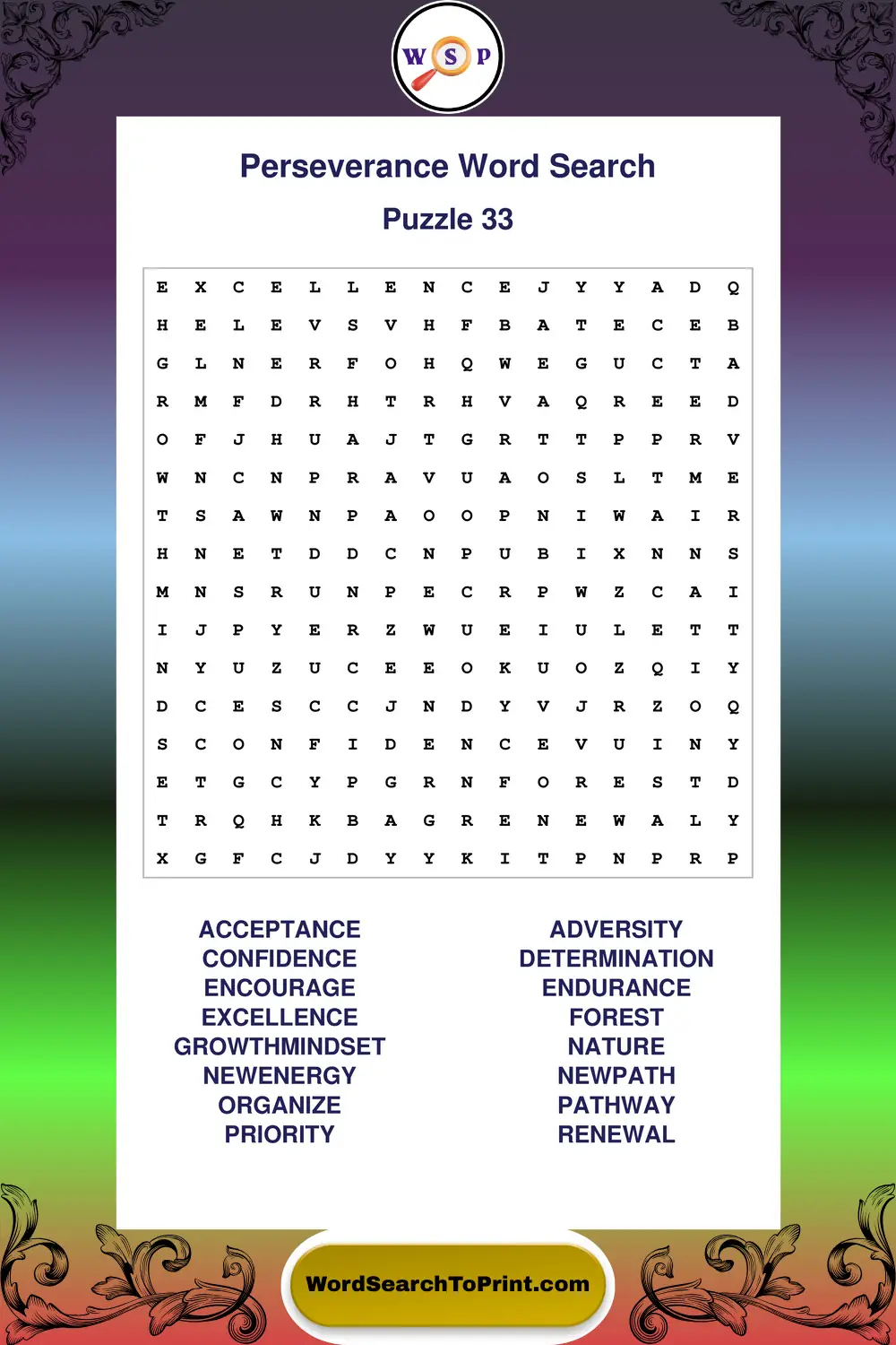 Perseverance Word Search Puzzle 33
