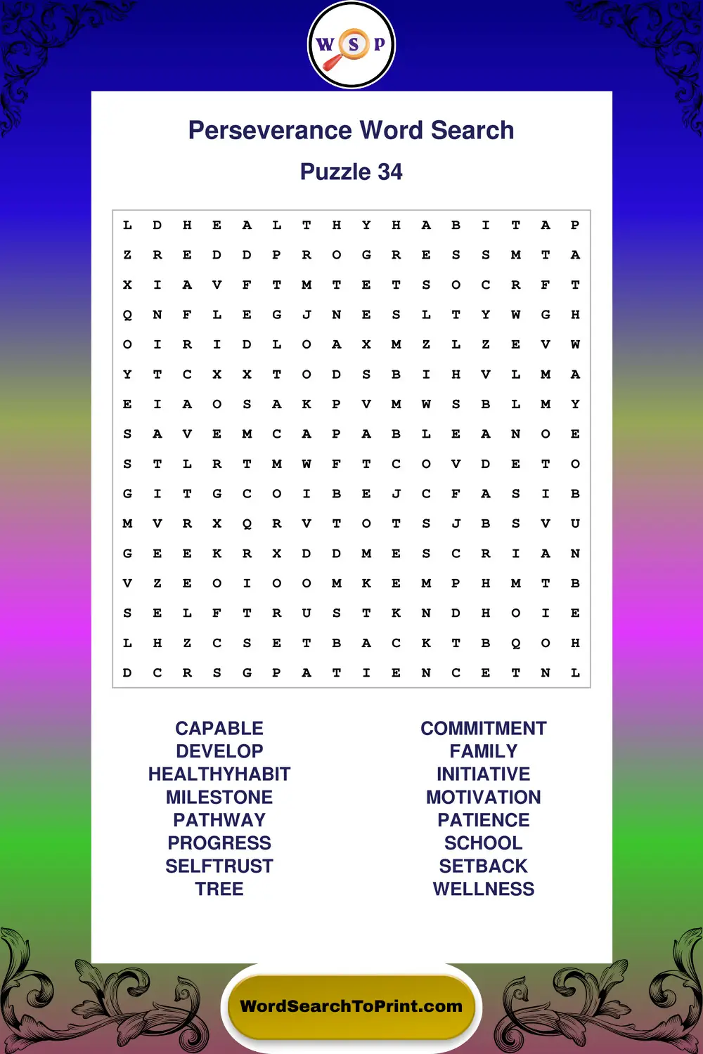 Perseverance Word Search Puzzle 34
