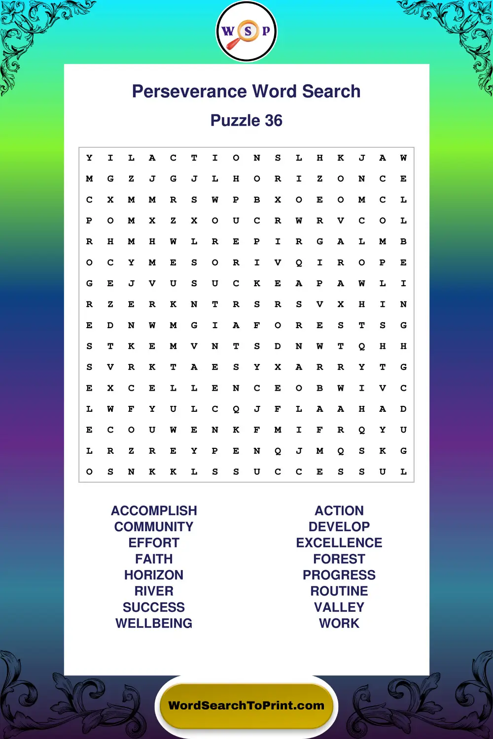 Perseverance Word Search Puzzle 36