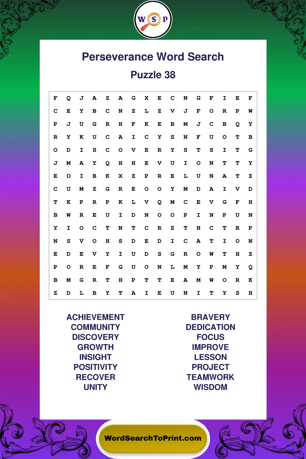Perseverance Word Search Puzzle 38