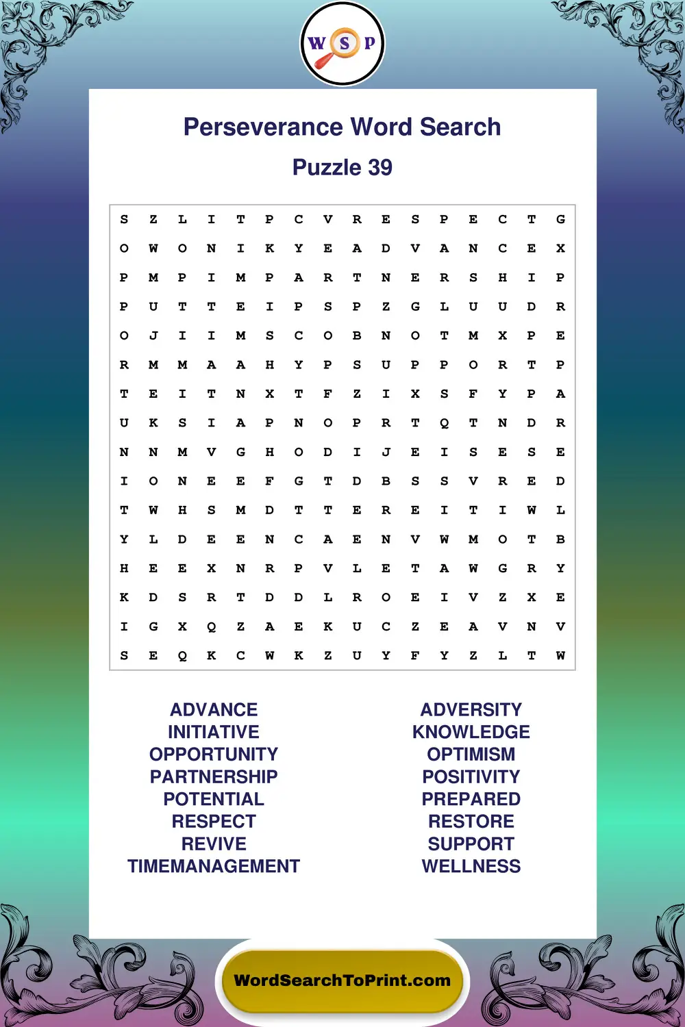 Perseverance Word Search Puzzle 39