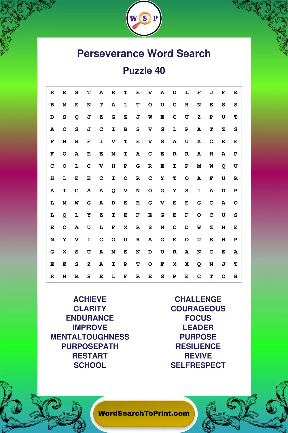 Perseverance Word Search Puzzle 40