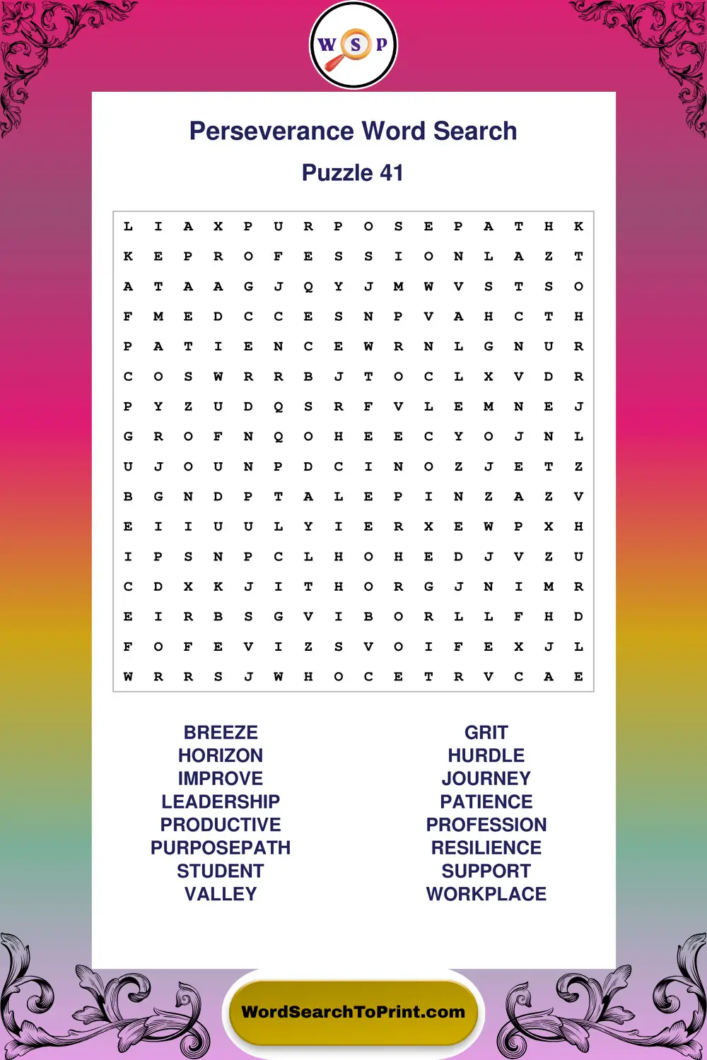 Perseverance Word Search Puzzle 41