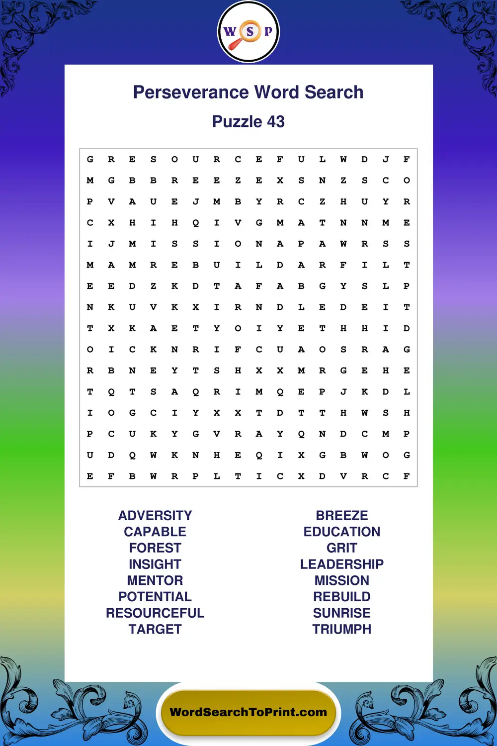 Perseverance Word Search Puzzle 43