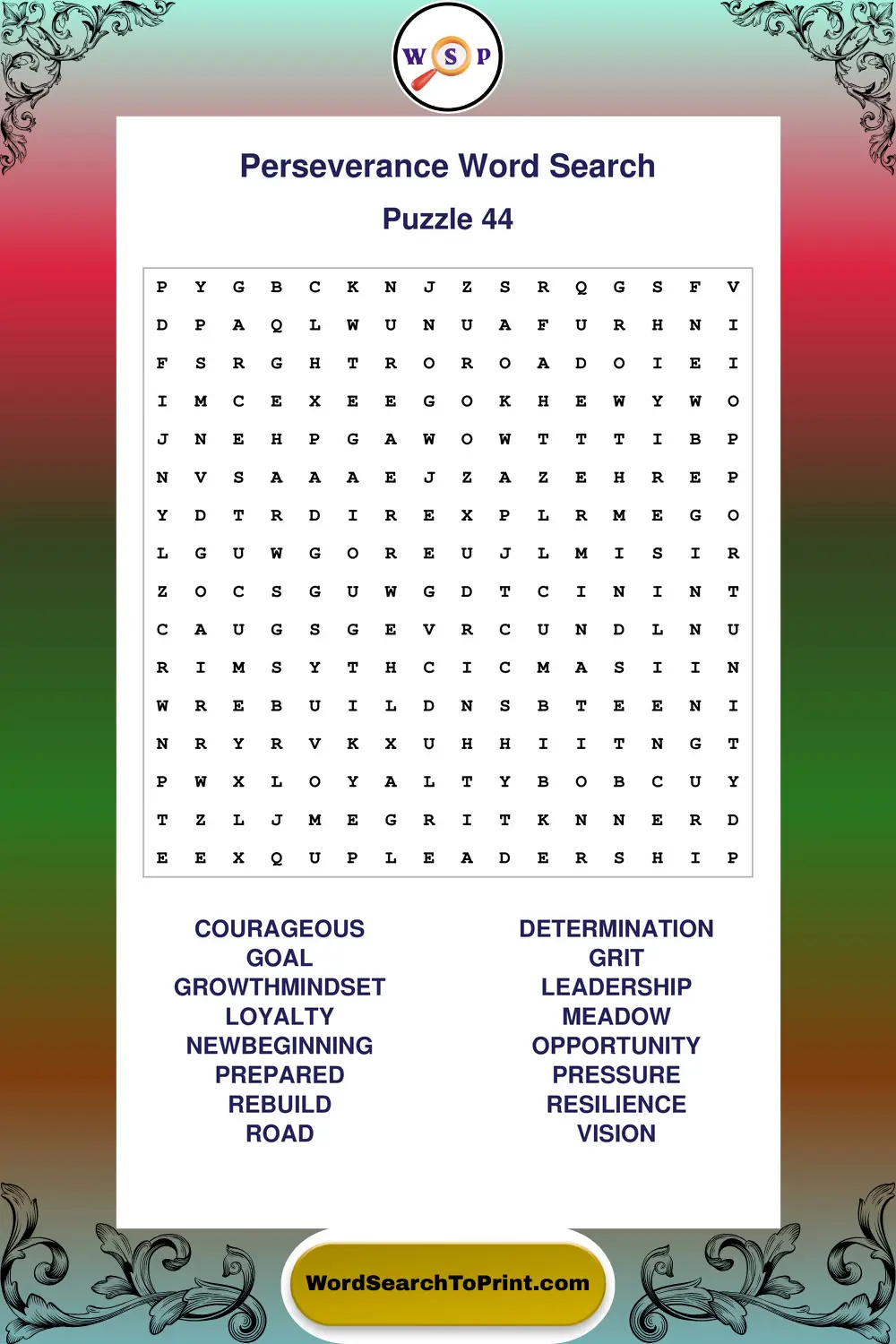 Perseverance Word Search Puzzle 44