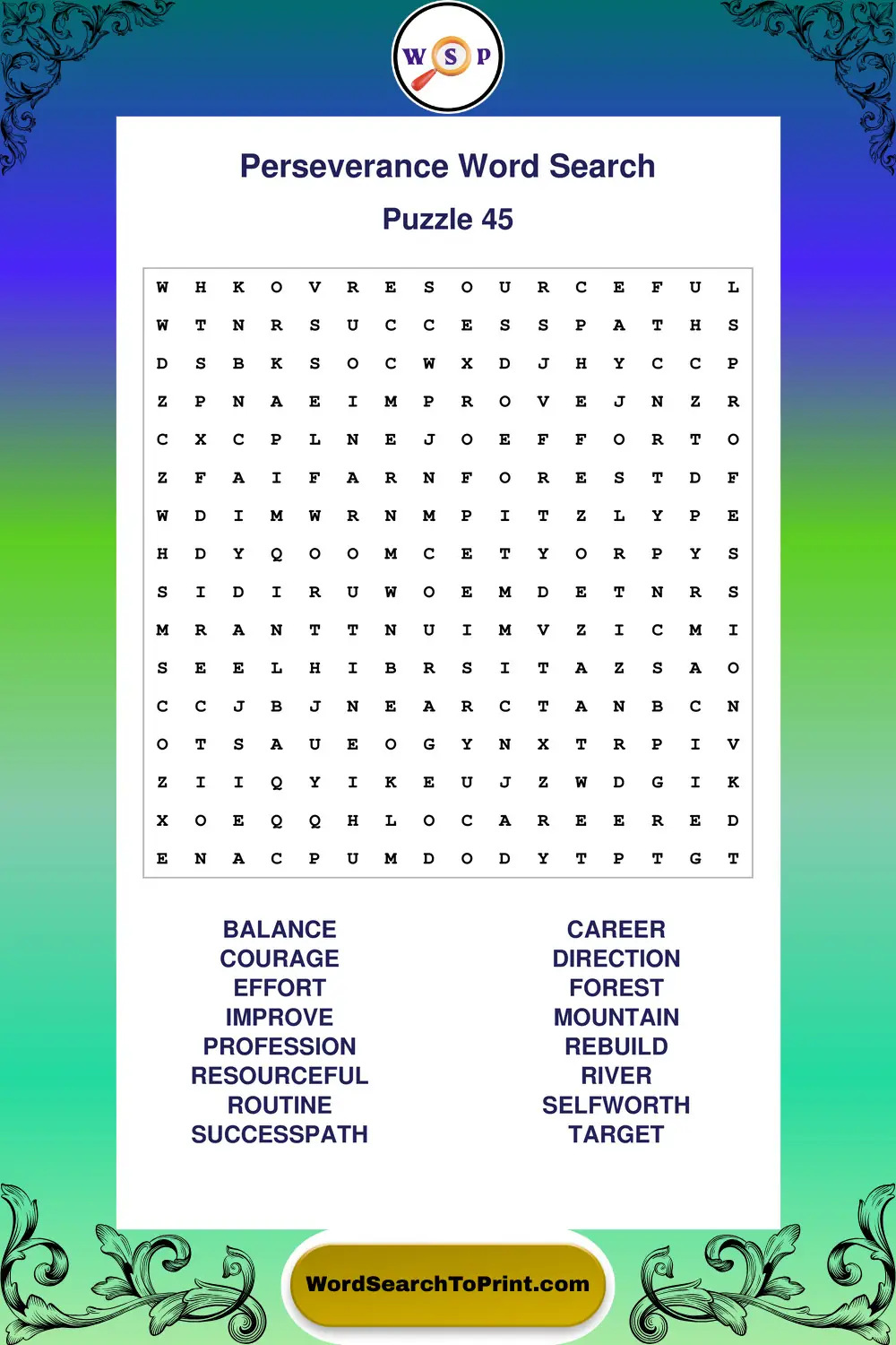 Perseverance Word Search Puzzle 45