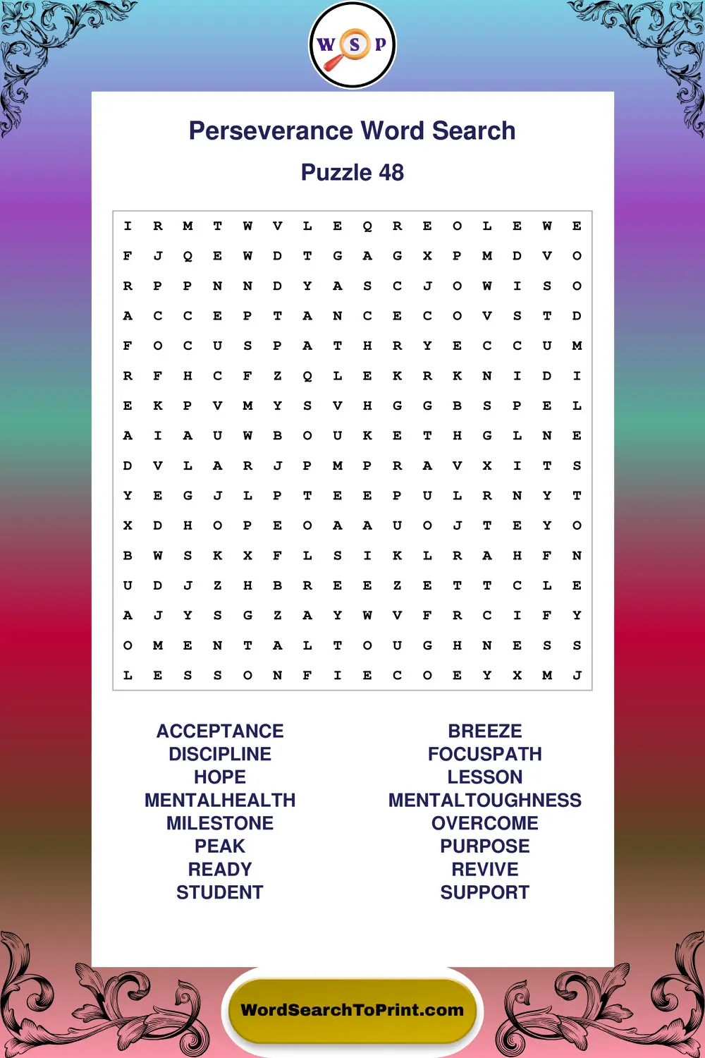 Perseverance Word Search Puzzle 48