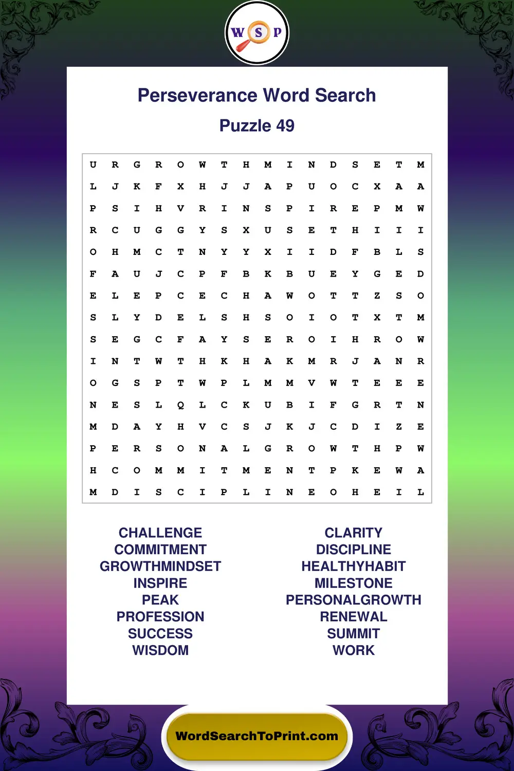 Perseverance Word Search Puzzle 49