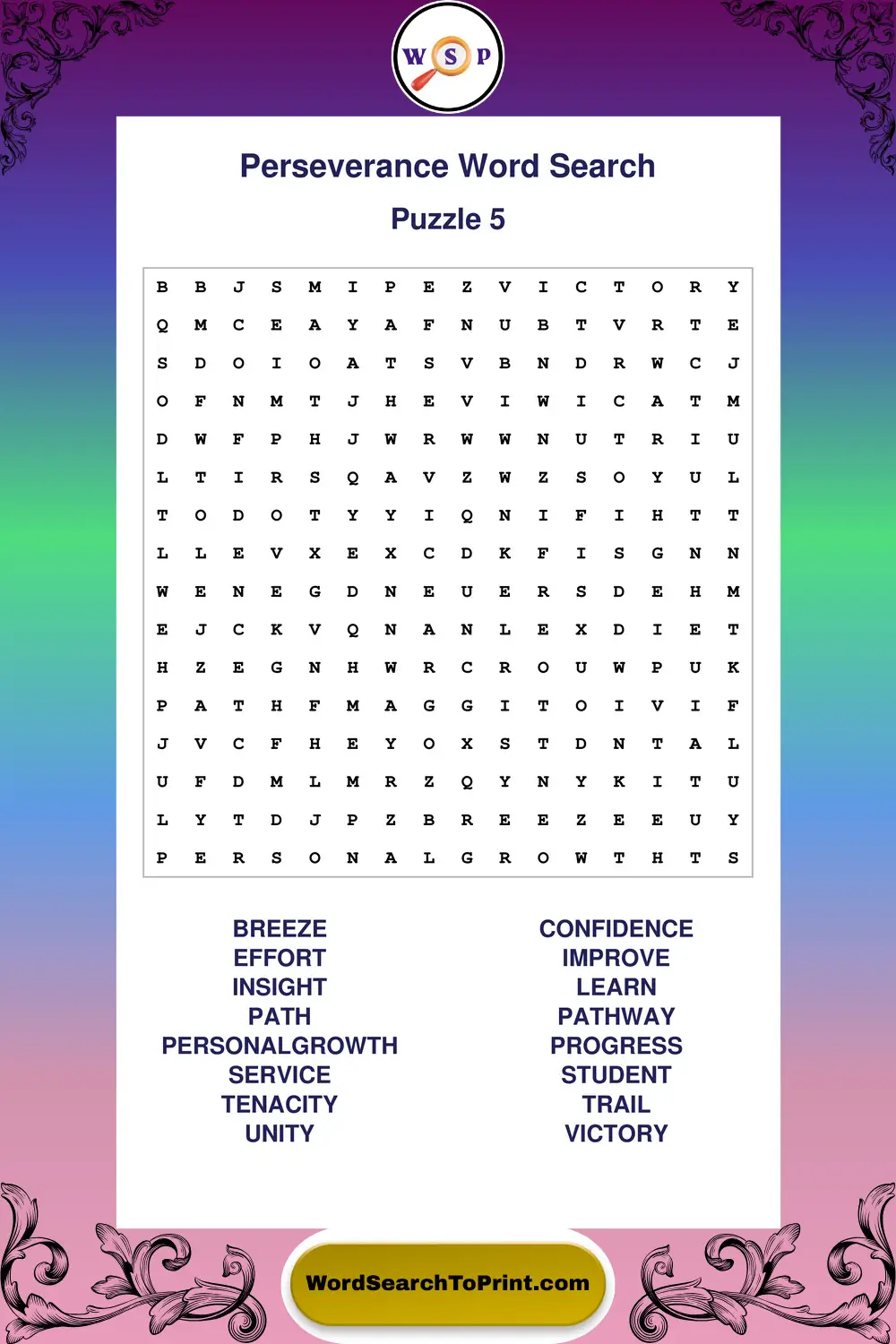 Perseverance Word Search Puzzle 5