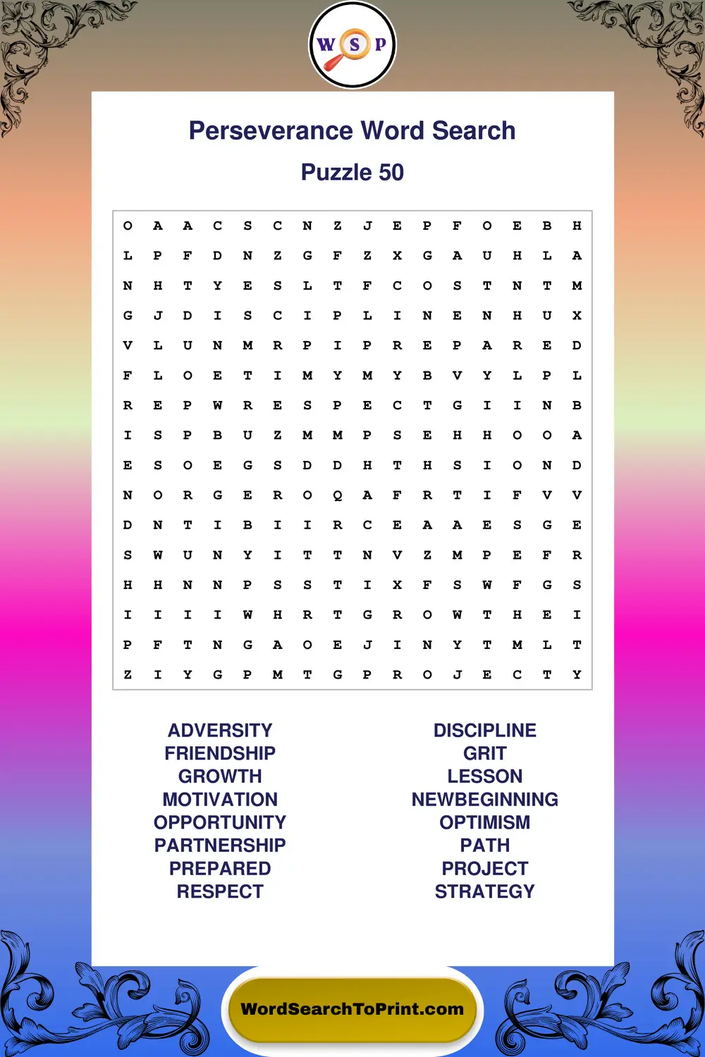 Perseverance Word Search Puzzle 50
