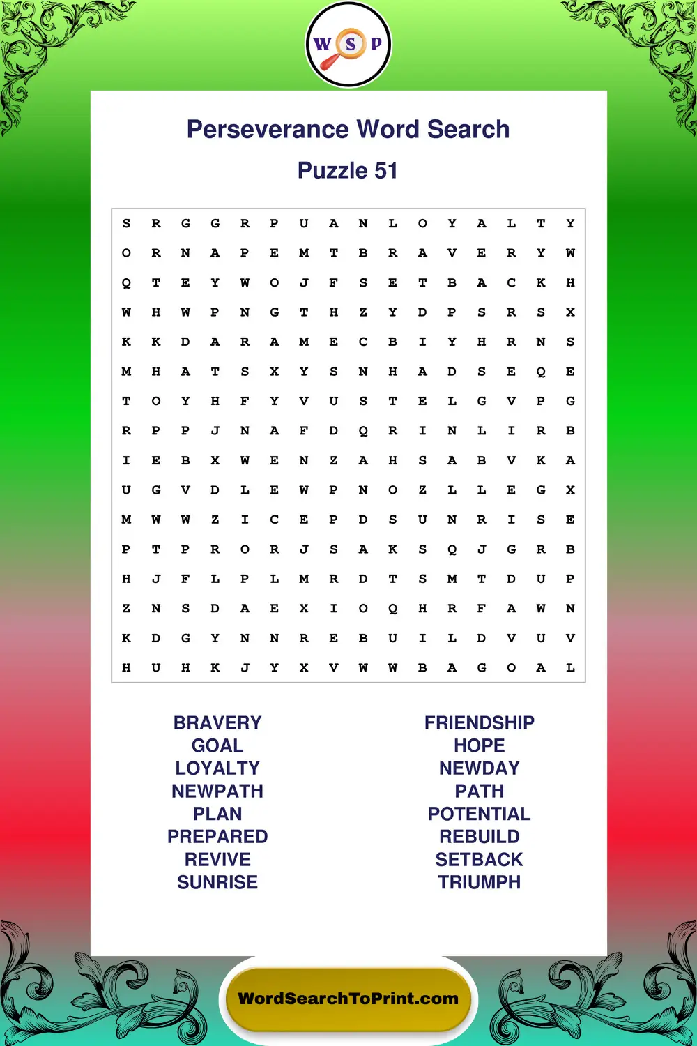 Perseverance Word Search Puzzle 51