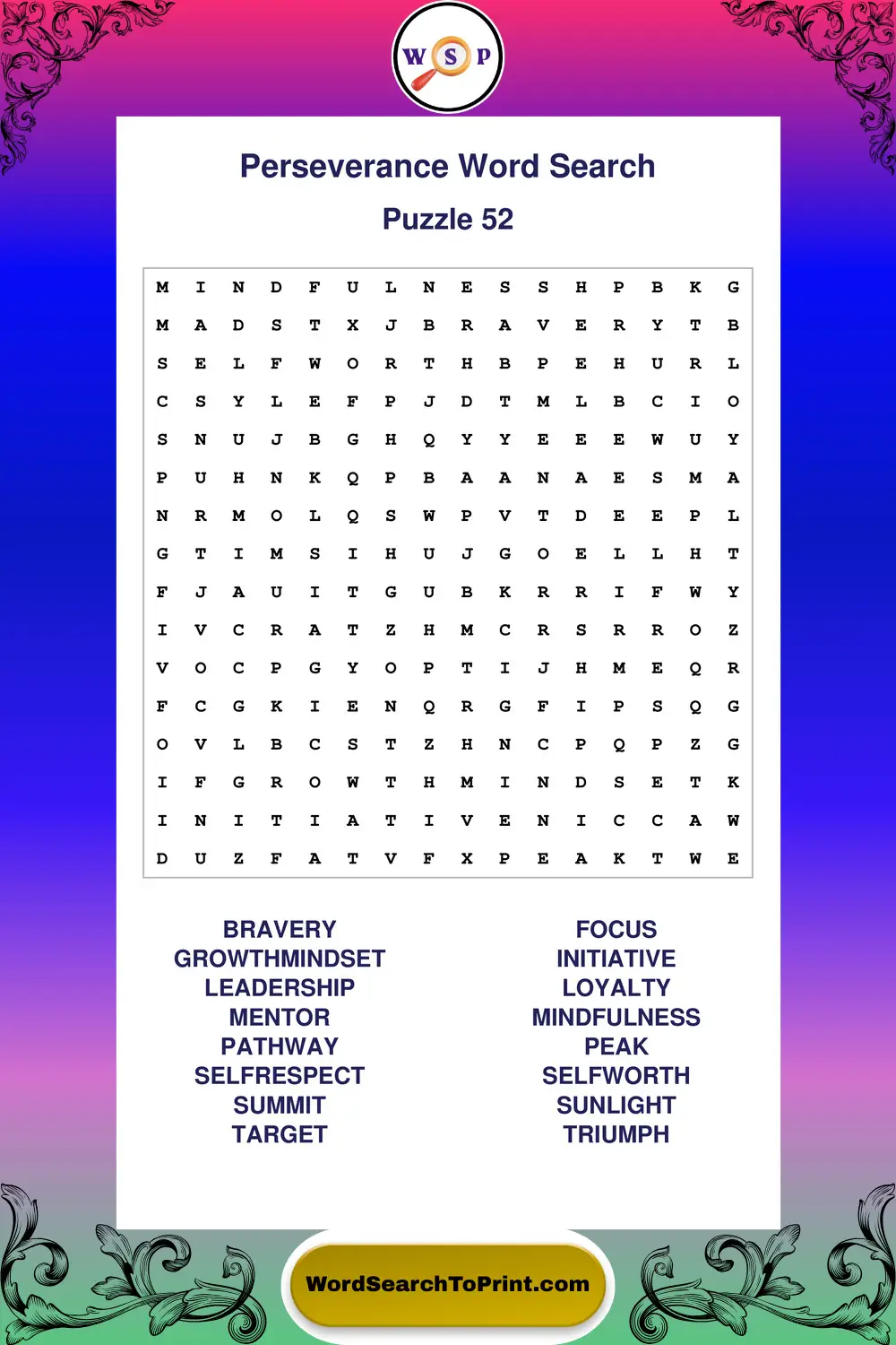 Perseverance Word Search Puzzle 52