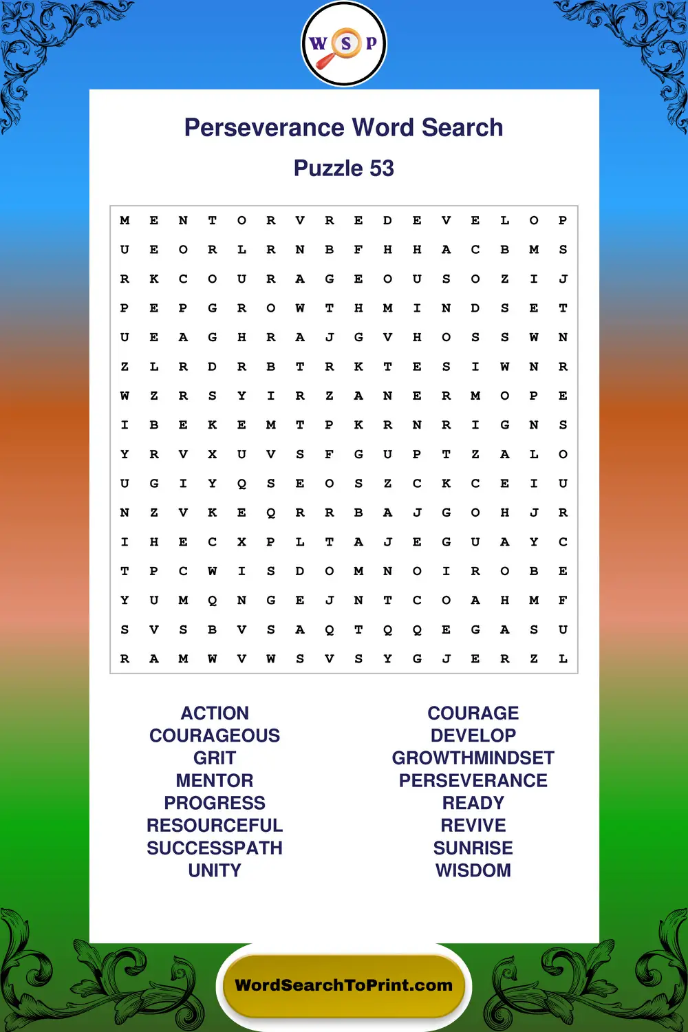 Perseverance Word Search Puzzle 53