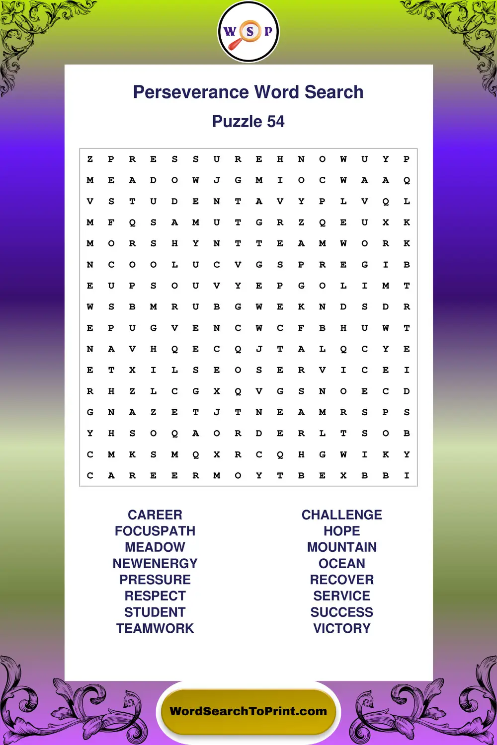 Perseverance Word Search Puzzle 54