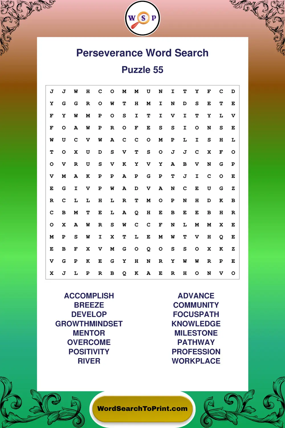 Perseverance Word Search Puzzle 55