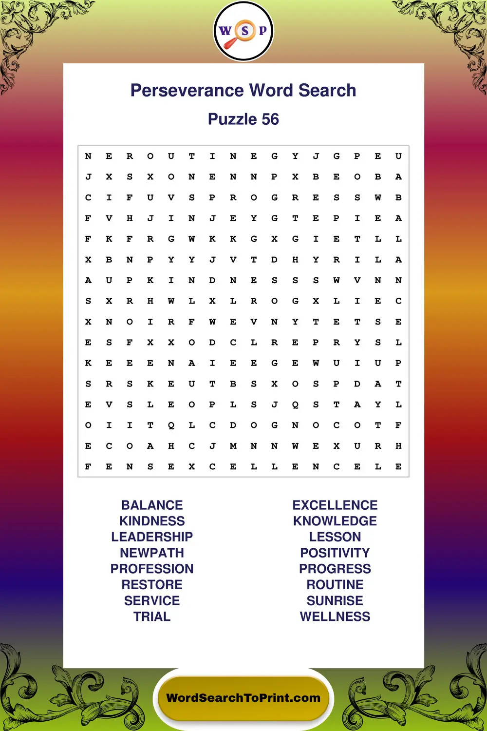 Perseverance Word Search Puzzle 56