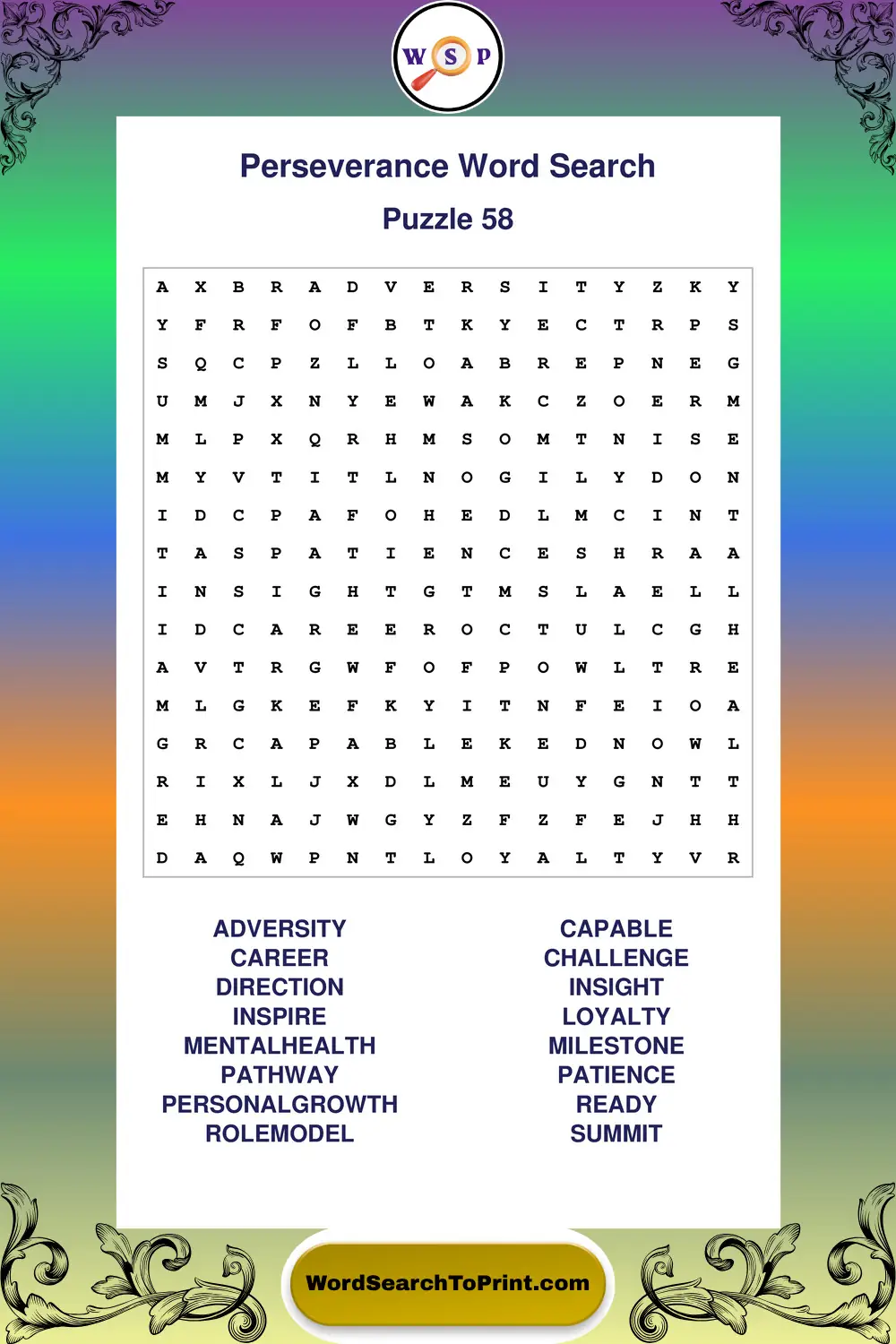 Perseverance Word Search Puzzle 58