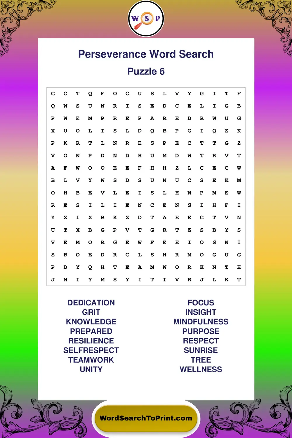 Perseverance Word Search Puzzle 6