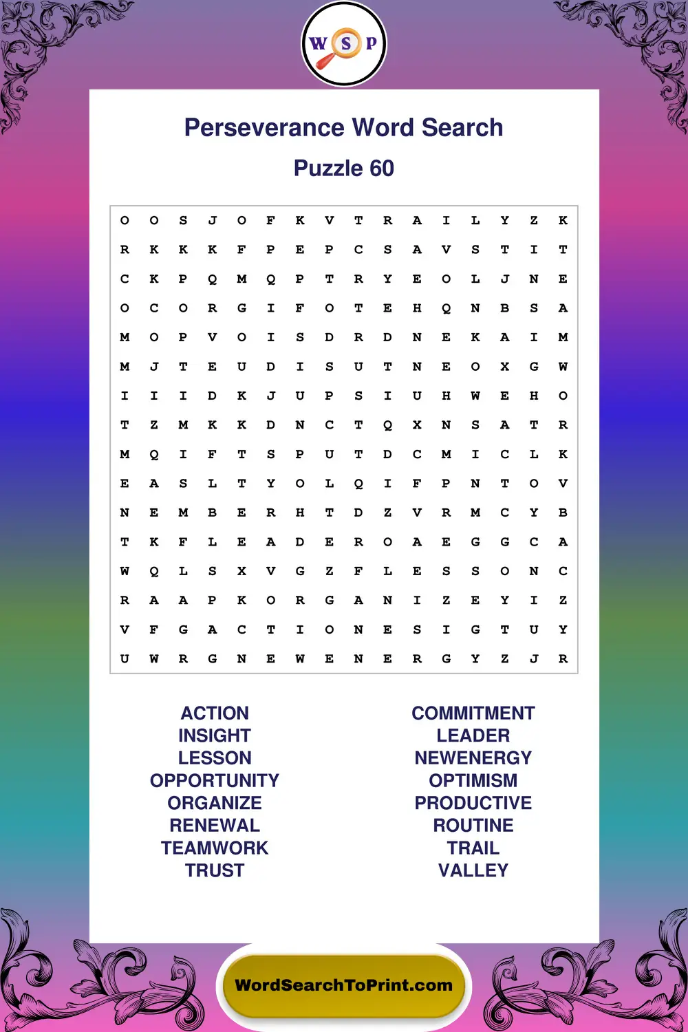 Perseverance Word Search Puzzle 60
