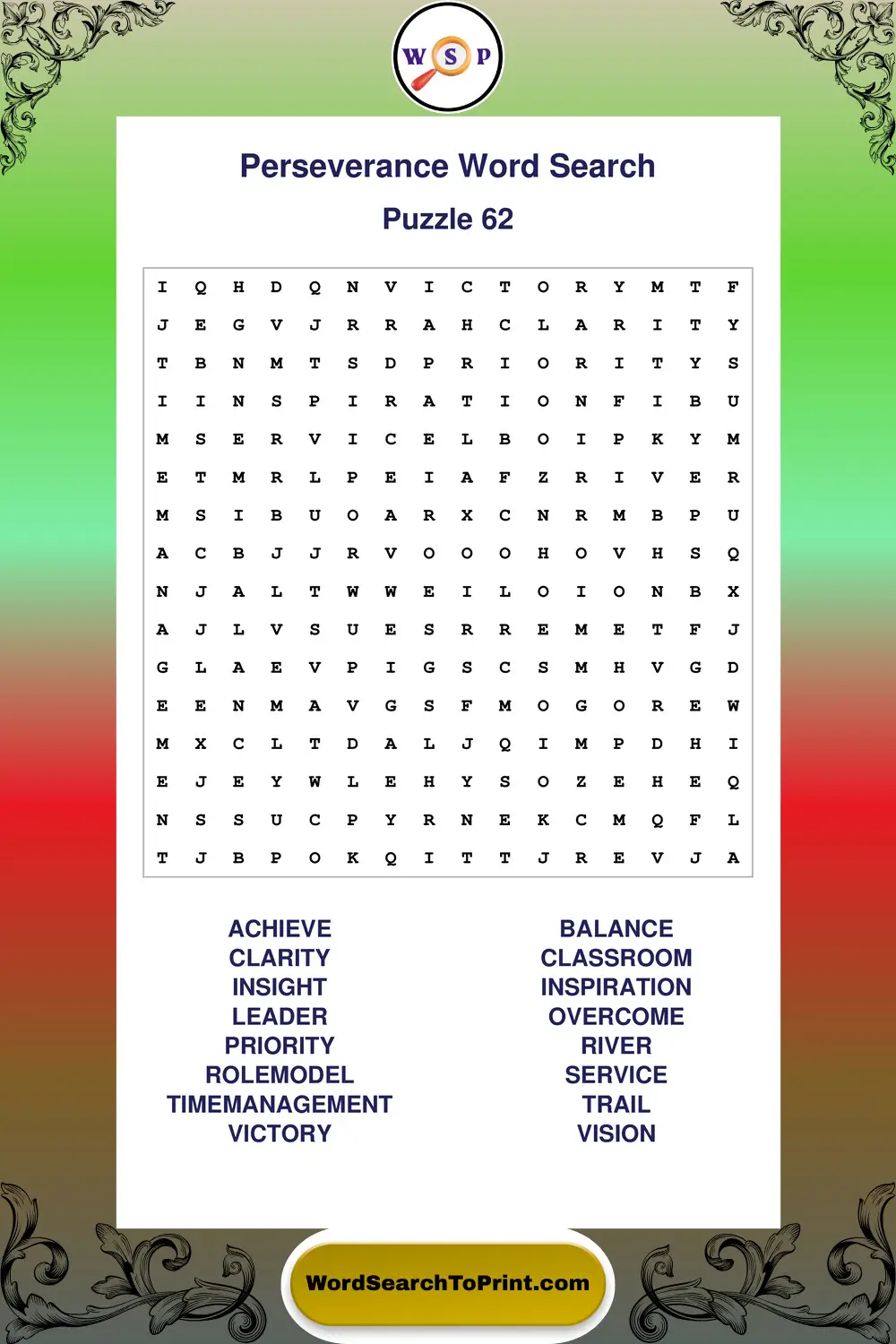 Perseverance Word Search Puzzle 62