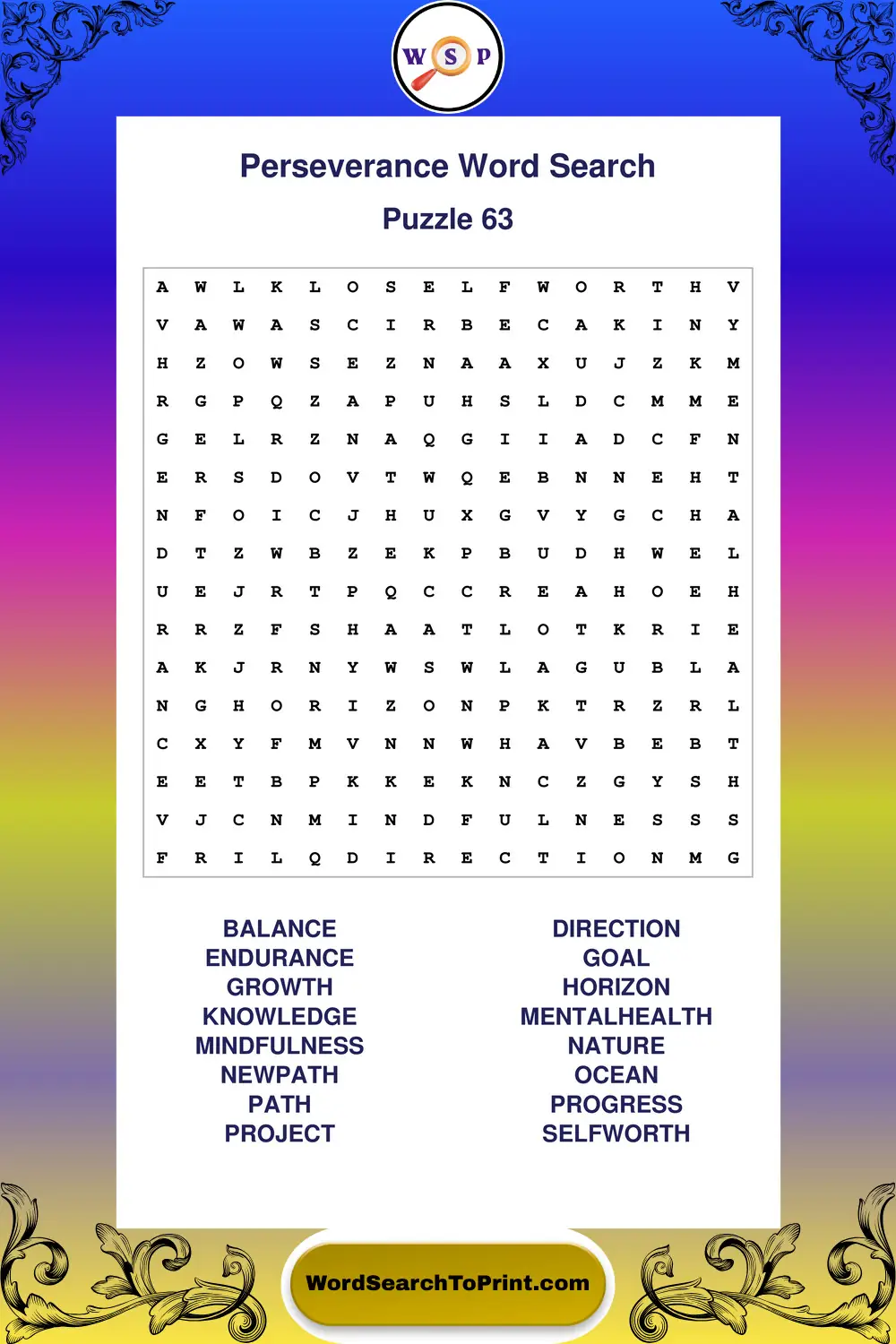 Perseverance Word Search Puzzle 63