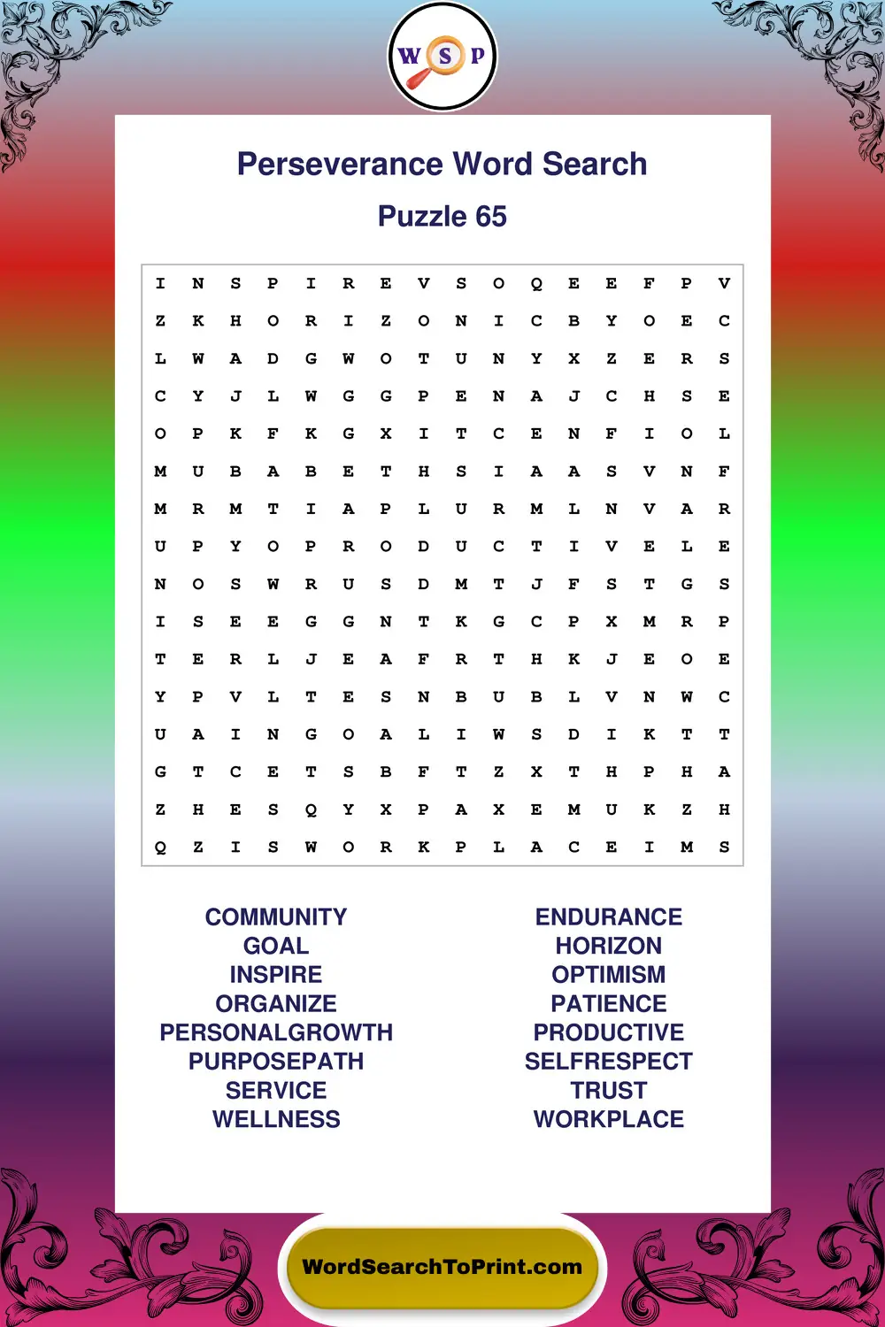 Perseverance Word Search Puzzle 65