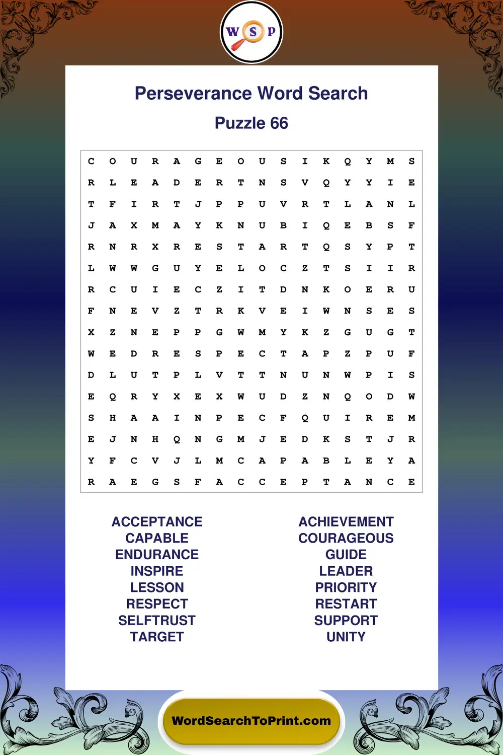 Perseverance Word Search Puzzle 66