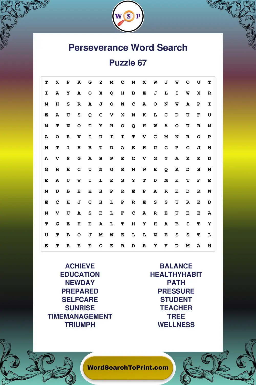 Perseverance Word Search Puzzle 67