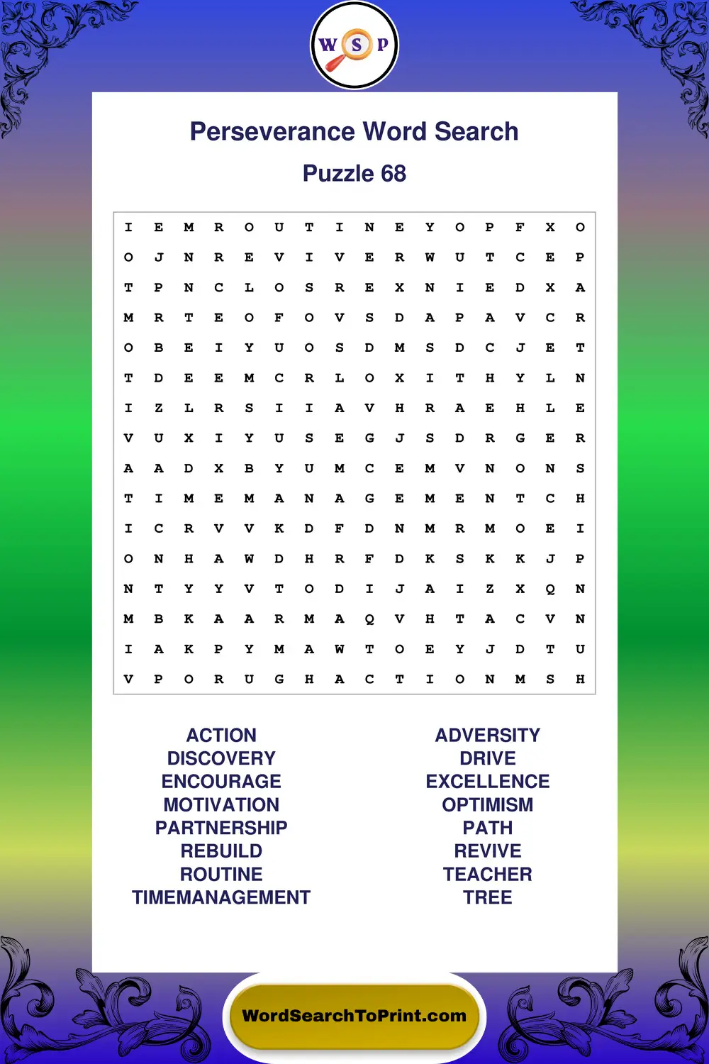 Perseverance Word Search Puzzle 68