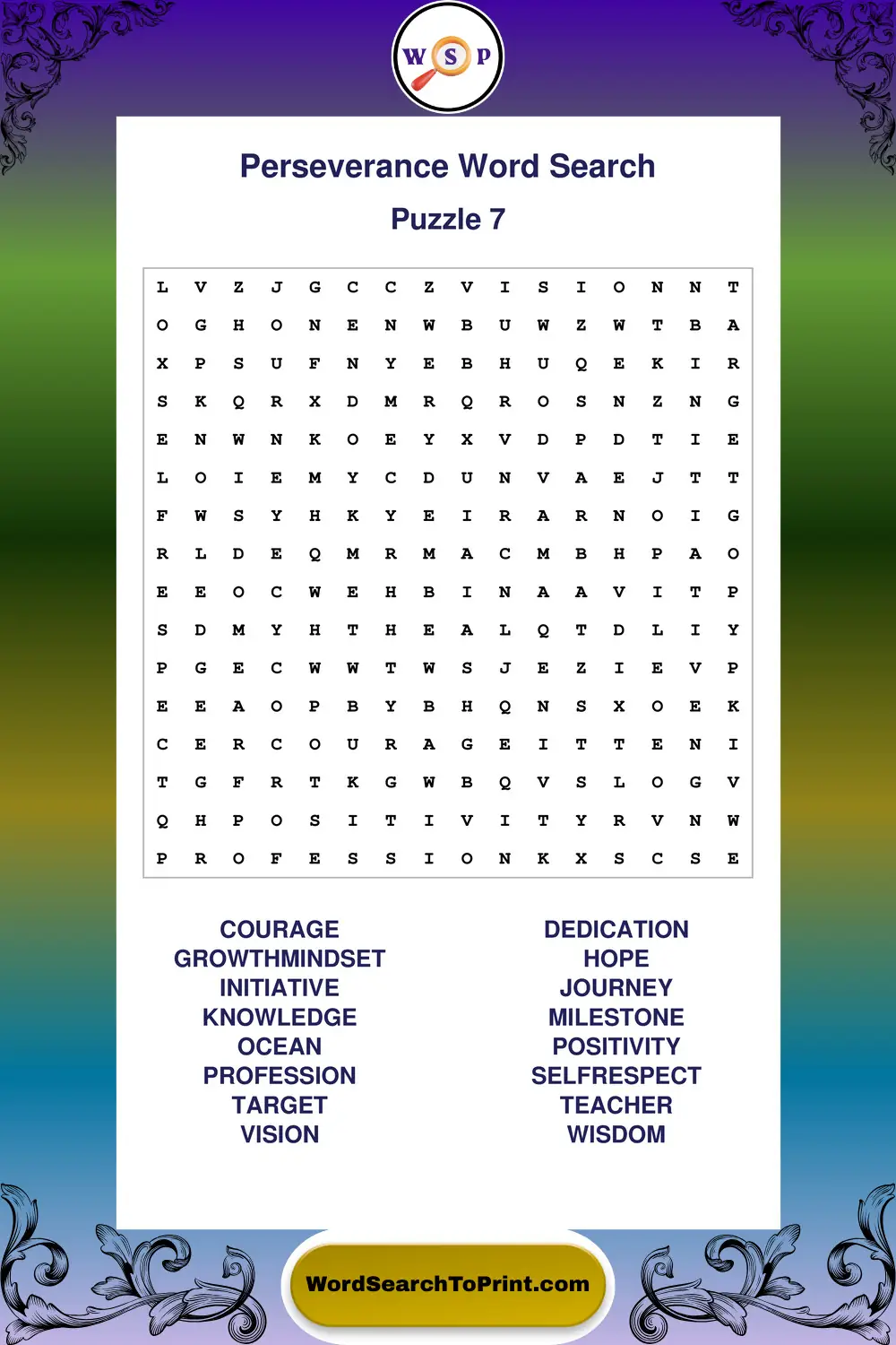 Perseverance Word Search Puzzle 7