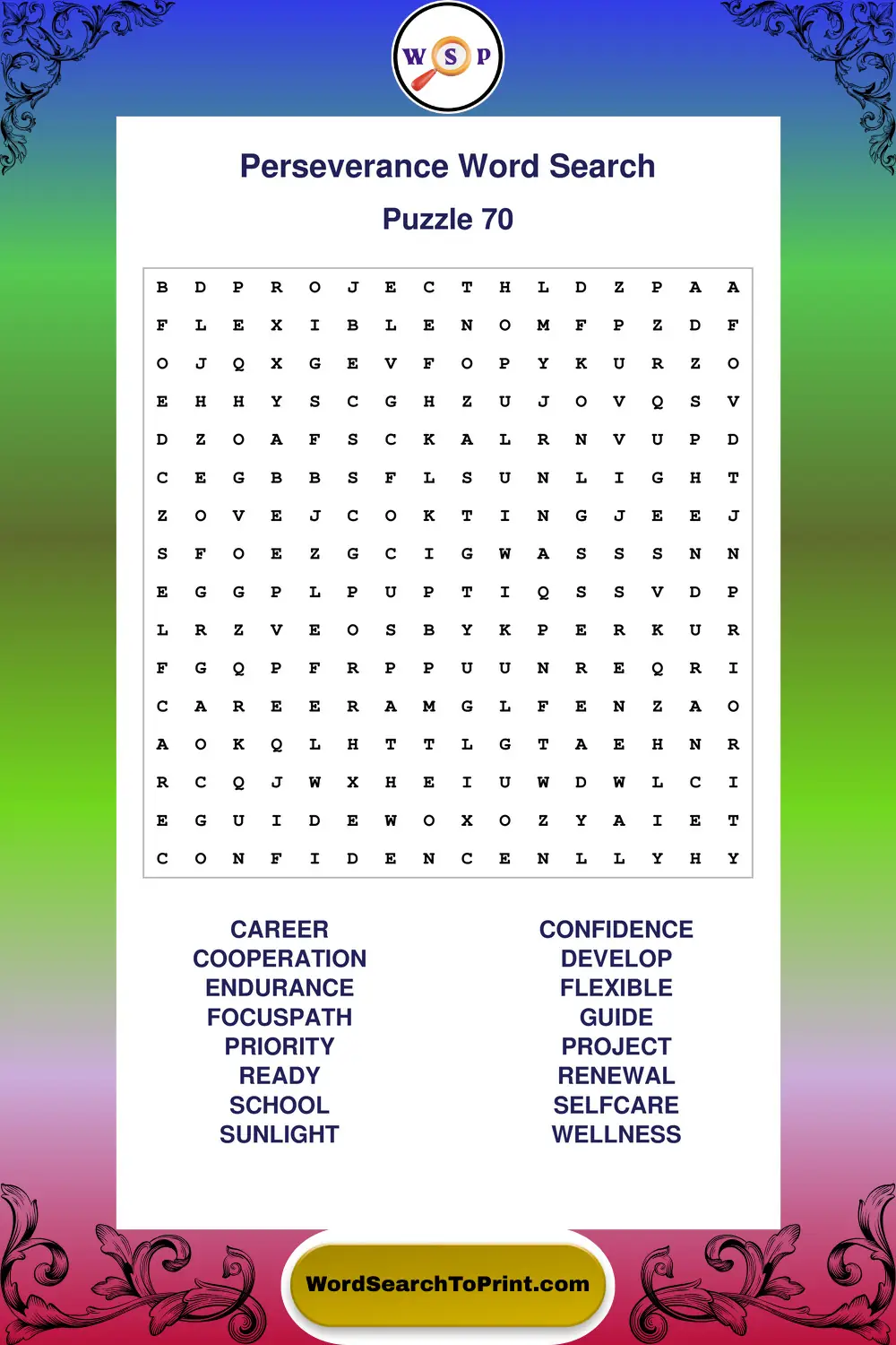 Perseverance Word Search Puzzle 70