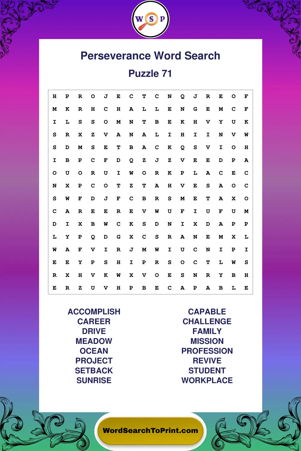 Perseverance Word Search Puzzle 71
