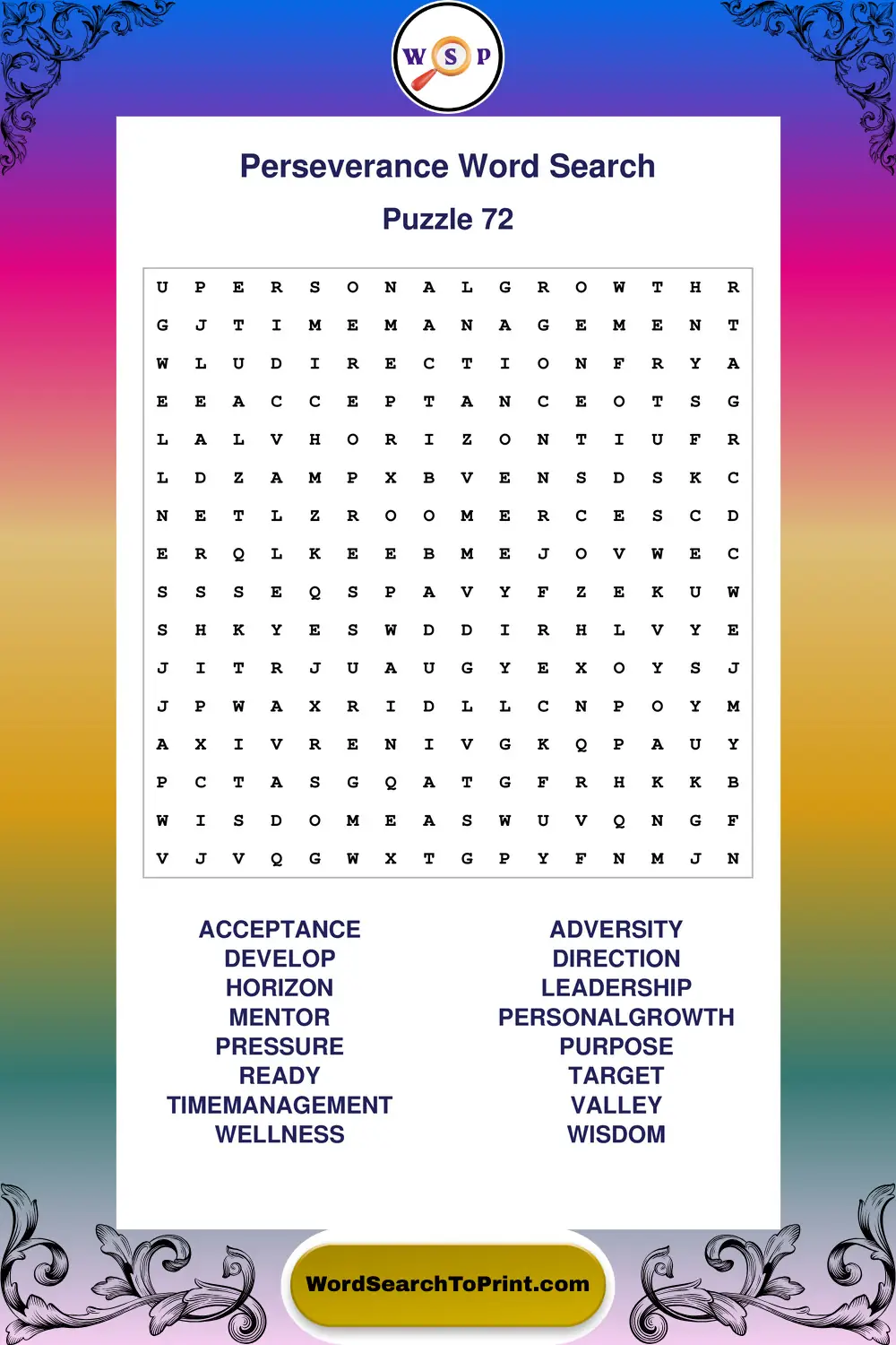 Perseverance Word Search Puzzle 72