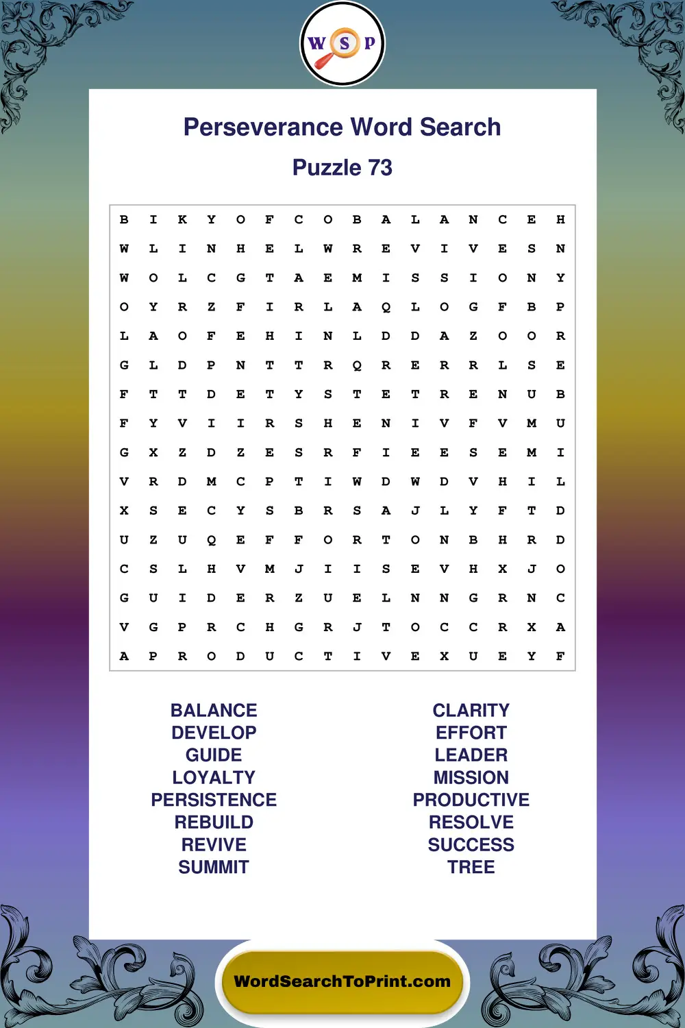 Perseverance Word Search Puzzle 73
