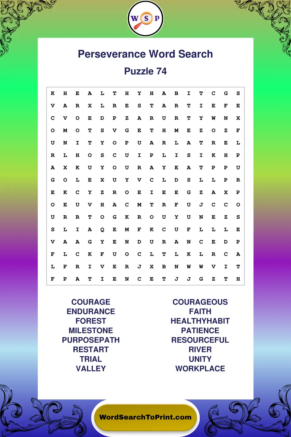 Perseverance Word Search Puzzle 74