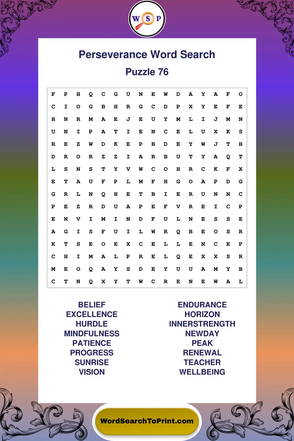 Perseverance Word Search Puzzle 76