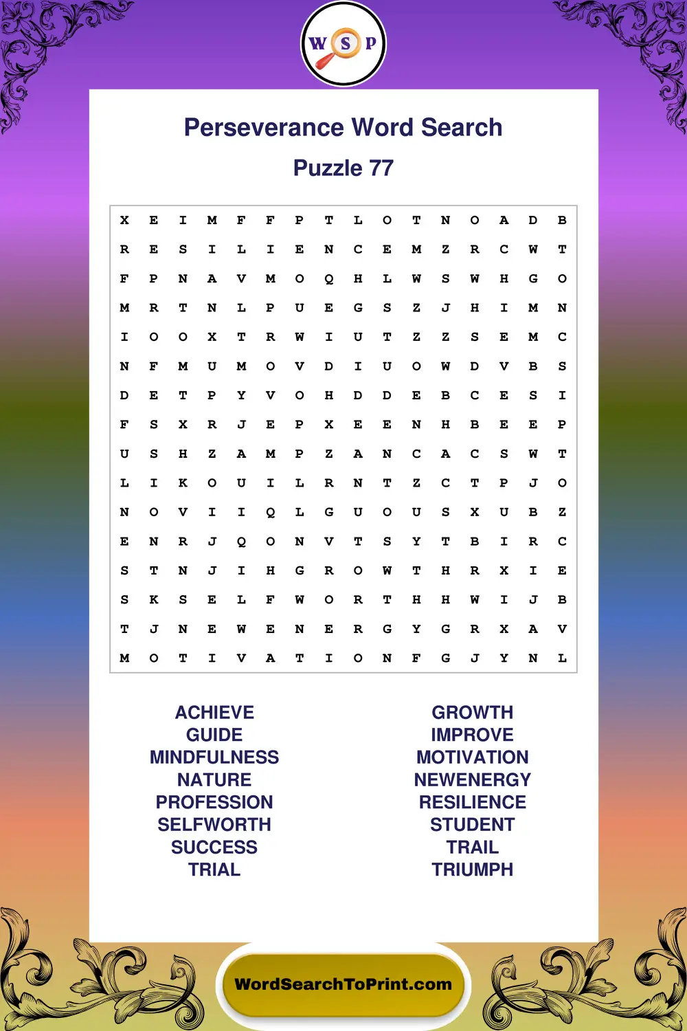 Perseverance Word Search Puzzle 77