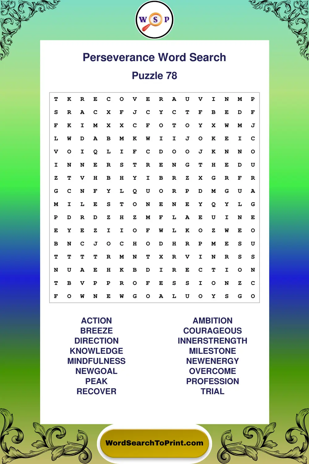 Perseverance Word Search Puzzle 78