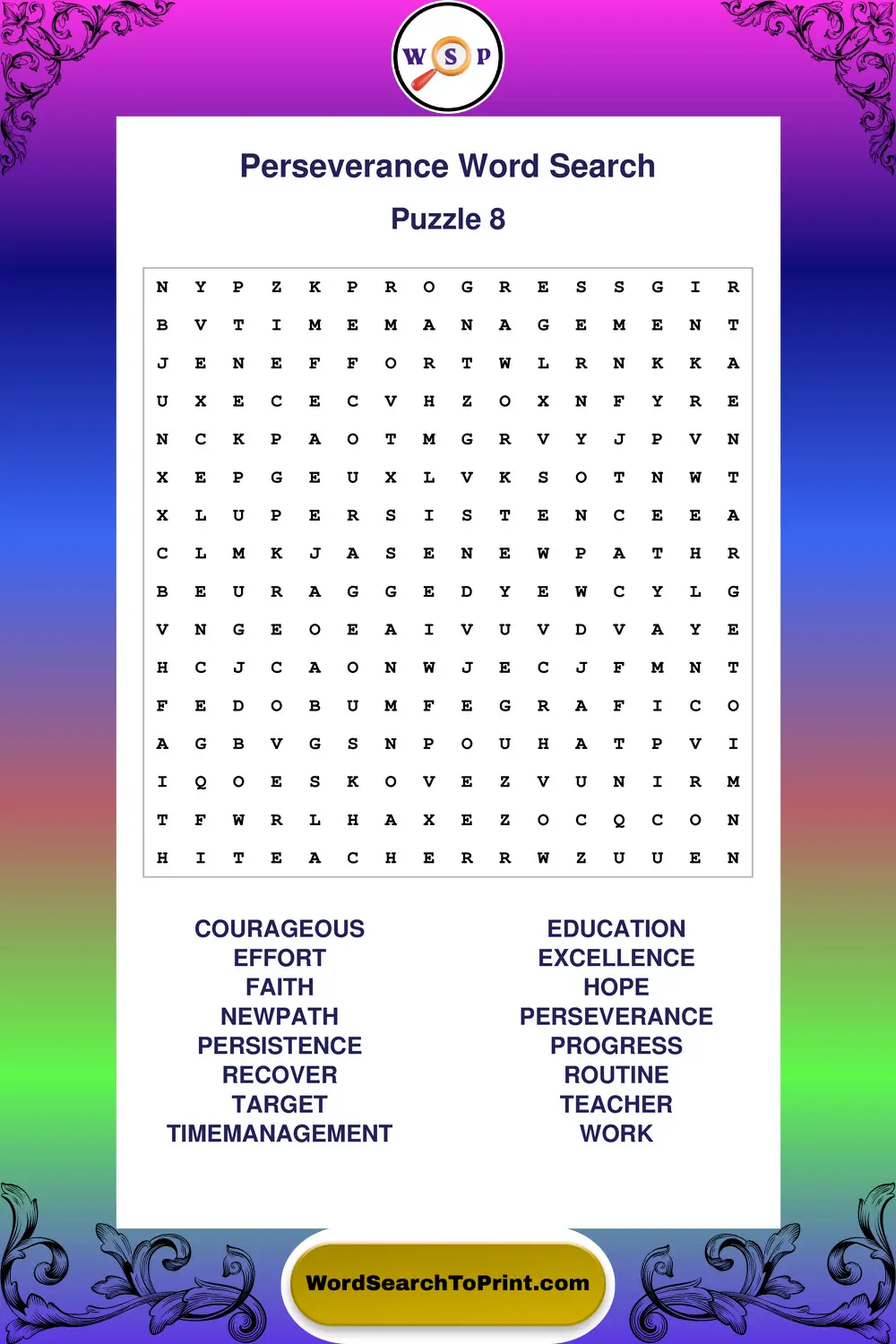 Perseverance Word Search Puzzle 8