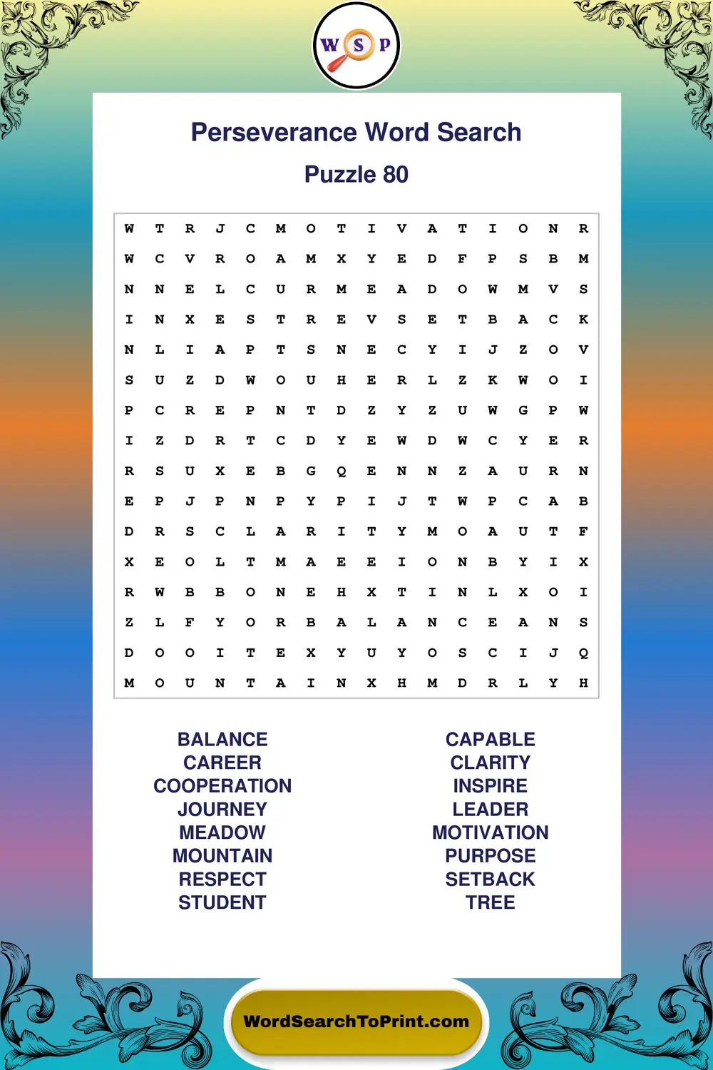 Perseverance Word Search Puzzle 80
