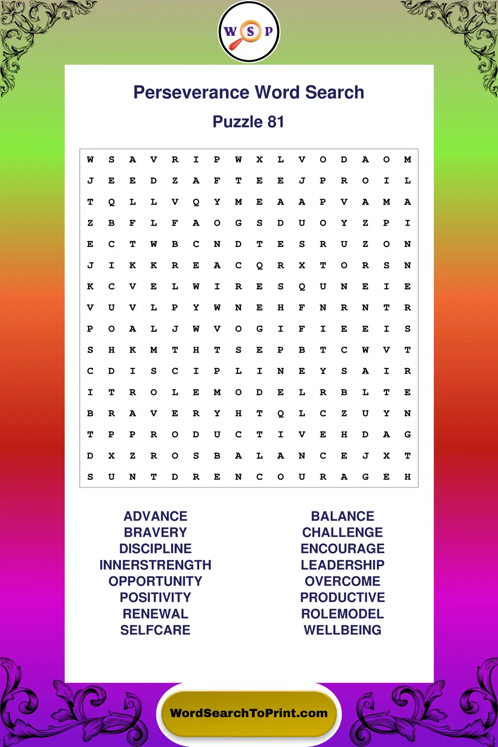 Perseverance Word Search Puzzle 81