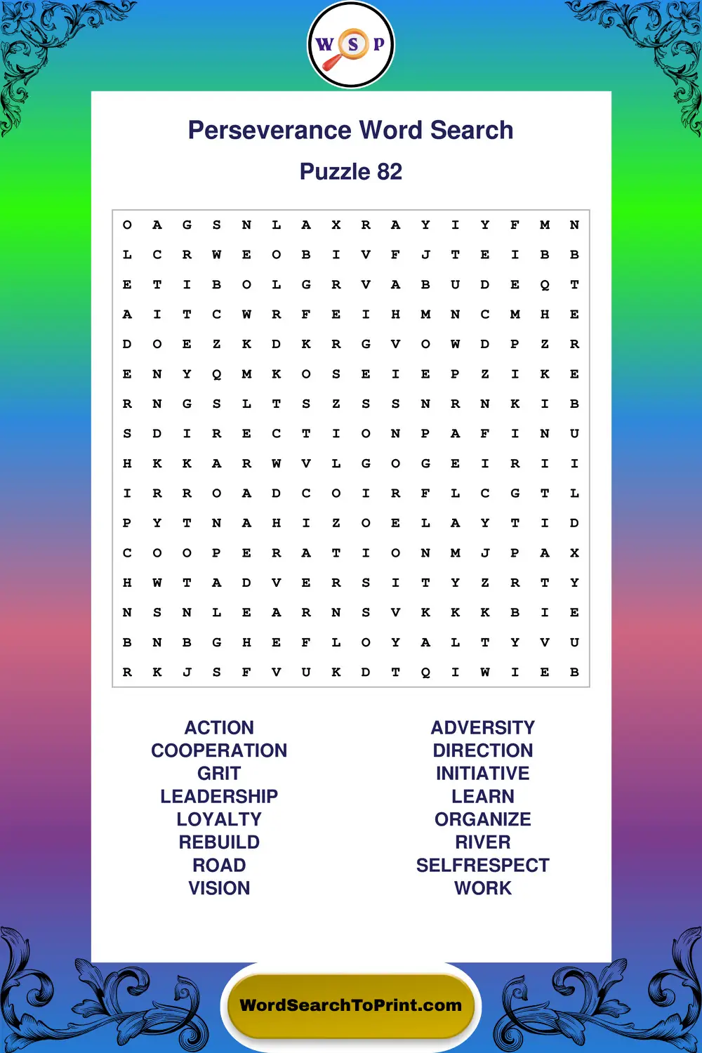 Perseverance Word Search Puzzle 82