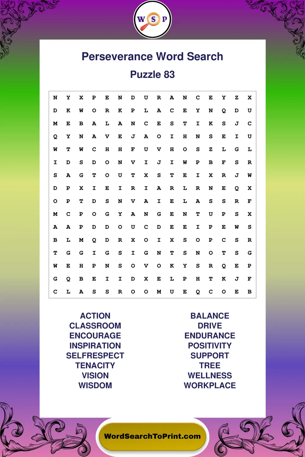 Perseverance Word Search Puzzle 83