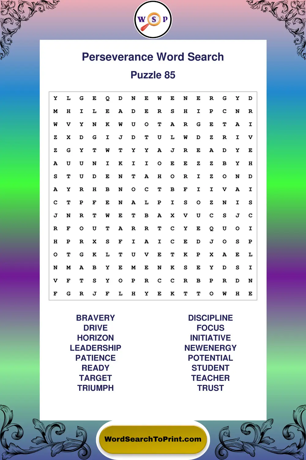 Perseverance Word Search Puzzle 85
