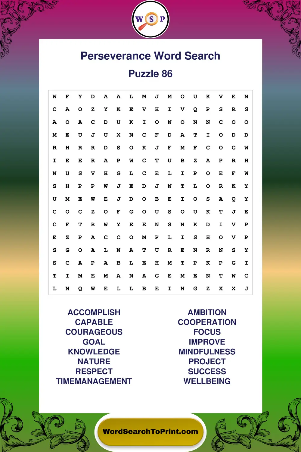 Perseverance Word Search Puzzle 86