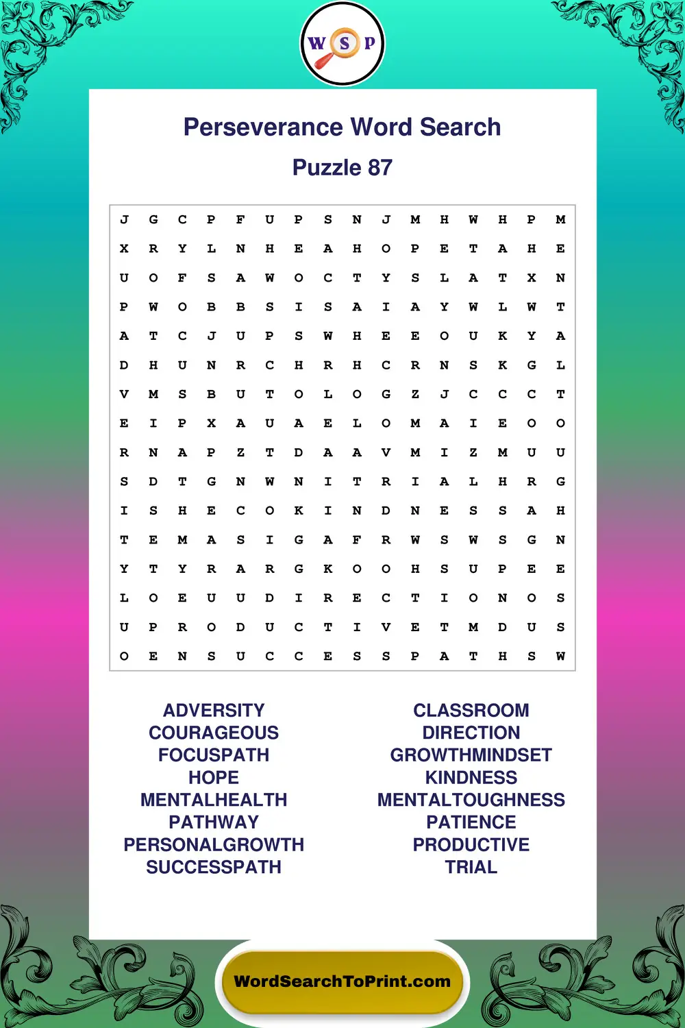 Perseverance Word Search Puzzle 87